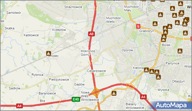 mapa Mokronos Dolny, Mokronos Dolny na mapie Targeo