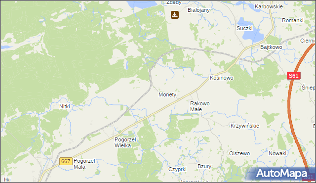 mapa Monety gmina Biała Piska, Monety gmina Biała Piska na mapie Targeo