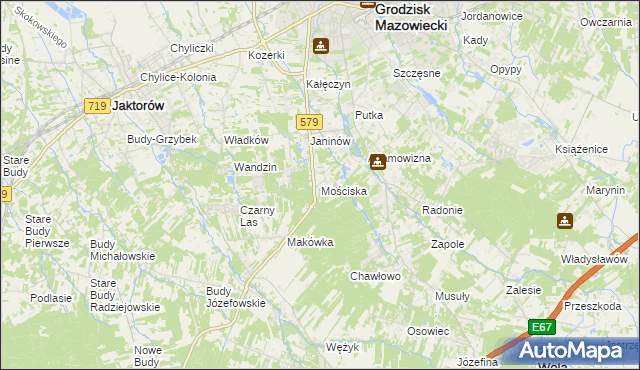 mapa Mościska gmina Grodzisk Mazowiecki, Mościska gmina Grodzisk Mazowiecki na mapie Targeo