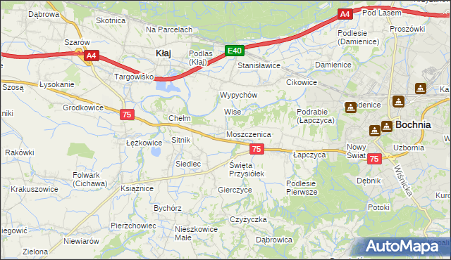 mapa Moszczenica gmina Bochnia, Moszczenica gmina Bochnia na mapie Targeo