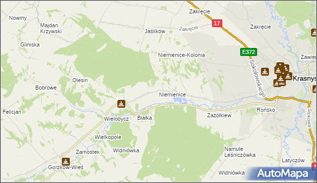 mapa Niemienice gmina Krasnystaw, Niemienice gmina Krasnystaw na mapie Targeo