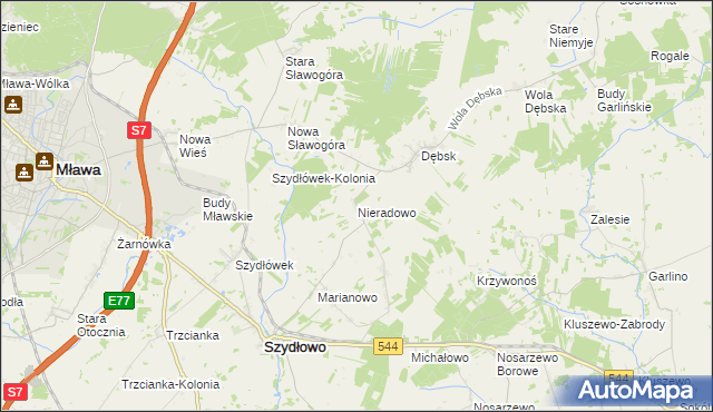 mapa Nieradowo gmina Szydłowo, Nieradowo gmina Szydłowo na mapie Targeo