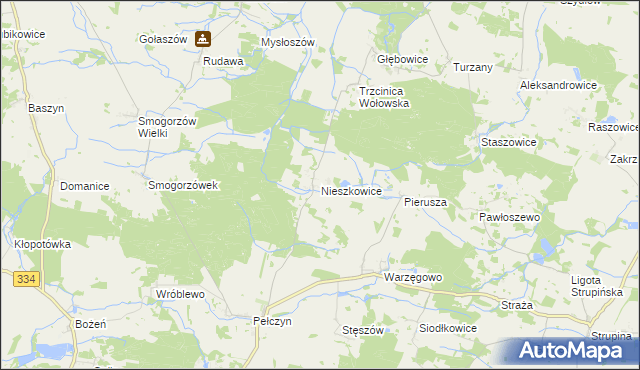 mapa Nieszkowice gmina Wołów, Nieszkowice gmina Wołów na mapie Targeo