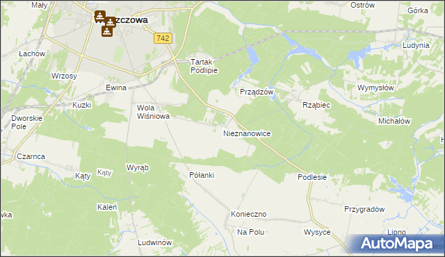 mapa Nieznanowice gmina Włoszczowa, Nieznanowice gmina Włoszczowa na mapie Targeo