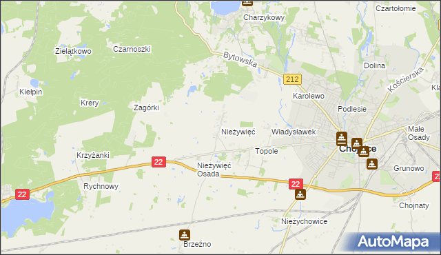 mapa Nieżywięć gmina Człuchów, Nieżywięć gmina Człuchów na mapie Targeo