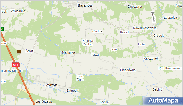 mapa Niwa gmina Baranów, Niwa gmina Baranów na mapie Targeo