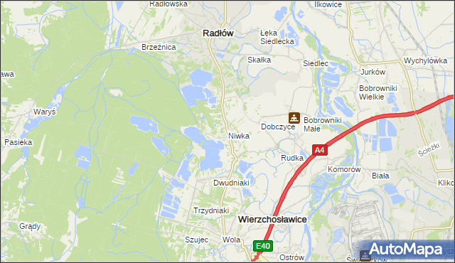 mapa Niwka gmina Radłów, Niwka gmina Radłów na mapie Targeo