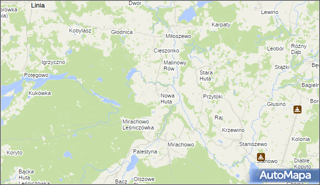 mapa Nowa Huta gmina Kartuzy, Nowa Huta gmina Kartuzy na mapie Targeo