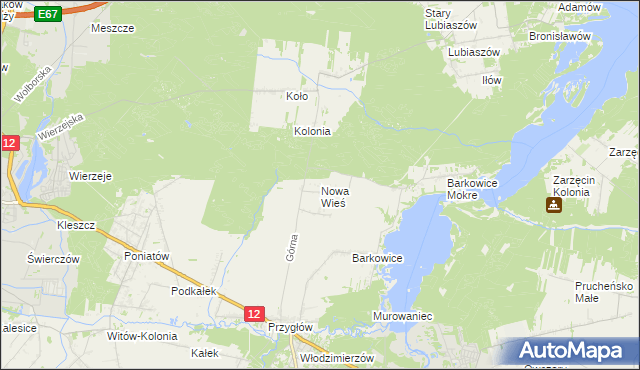 mapa Nowa Wieś gmina Sulejów, Nowa Wieś gmina Sulejów na mapie Targeo