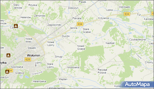 mapa Nowe Grabie gmina Wołomin, Nowe Grabie gmina Wołomin na mapie Targeo