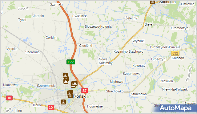 mapa Nowe Koziminy, Nowe Koziminy na mapie Targeo