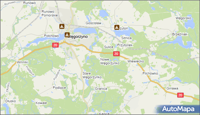 mapa Nowe Węgorzynko, Nowe Węgorzynko na mapie Targeo