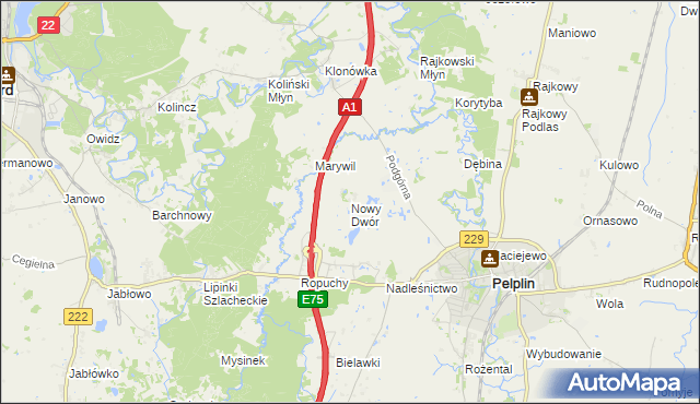 mapa Nowy Dwór gmina Pelplin, Nowy Dwór gmina Pelplin na mapie Targeo