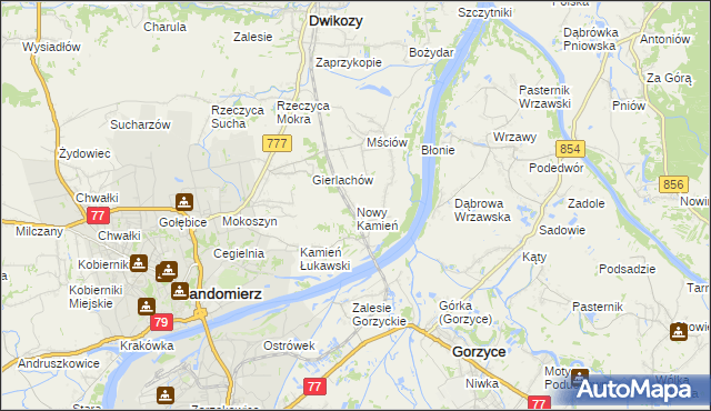 mapa Nowy Kamień gmina Dwikozy, Nowy Kamień gmina Dwikozy na mapie Targeo