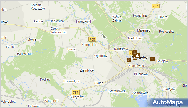 mapa Oględów, Oględów na mapie Targeo