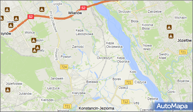 mapa Okrzeszyn gmina Konstancin-Jeziorna, Okrzeszyn gmina Konstancin-Jeziorna na mapie Targeo