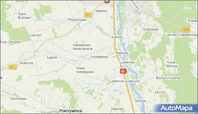 mapa Olbrachcice gmina Pokrzywnica, Olbrachcice gmina Pokrzywnica na mapie Targeo