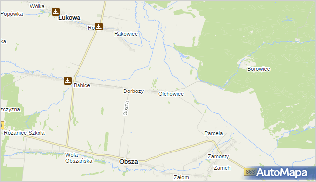 mapa Olchowiec gmina Obsza, Olchowiec gmina Obsza na mapie Targeo