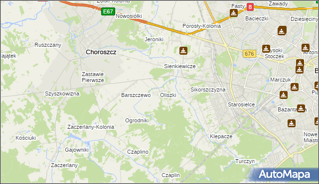 mapa Oliszki gmina Choroszcz, Oliszki gmina Choroszcz na mapie Targeo