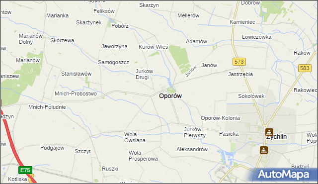 mapa Oporów powiat kutnowski, Oporów powiat kutnowski na mapie Targeo