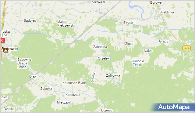 mapa Orzełek gmina Sadowne, Orzełek gmina Sadowne na mapie Targeo