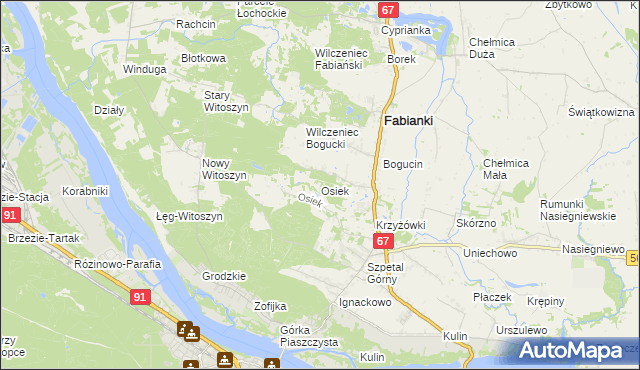 mapa Osiek gmina Fabianki, Osiek gmina Fabianki na mapie Targeo