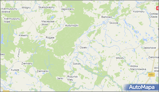 mapa Osieki gmina Gołdap, Osieki gmina Gołdap na mapie Targeo