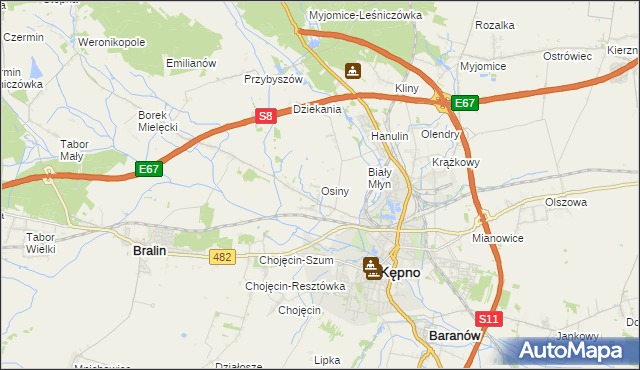 mapa Osiny gmina Kępno, Osiny gmina Kępno na mapie Targeo