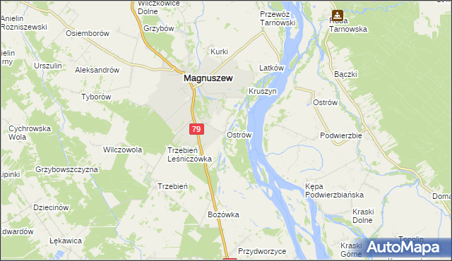 mapa Ostrów gmina Magnuszew, Ostrów gmina Magnuszew na mapie Targeo