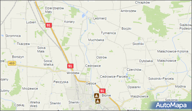 mapa Ostrów gmina Ozorków, Ostrów gmina Ozorków na mapie Targeo