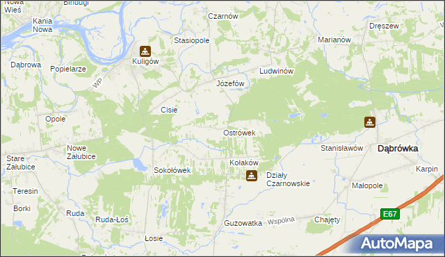 mapa Ostrówek gmina Dąbrówka, Ostrówek gmina Dąbrówka na mapie Targeo