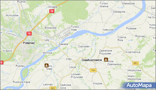 mapa Ostrówek gmina Gawłuszowice, Ostrówek gmina Gawłuszowice na mapie Targeo