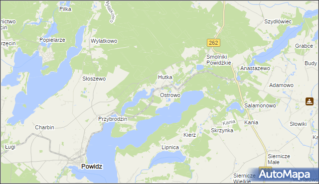 mapa Ostrowo gmina Powidz, Ostrowo gmina Powidz na mapie Targeo