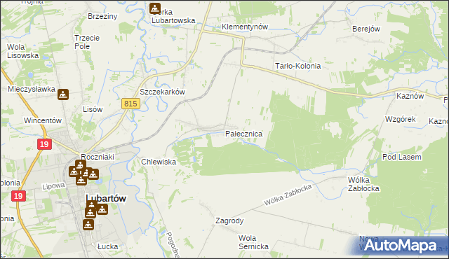 mapa Pałecznica gmina Niedźwiada, Pałecznica gmina Niedźwiada na mapie Targeo