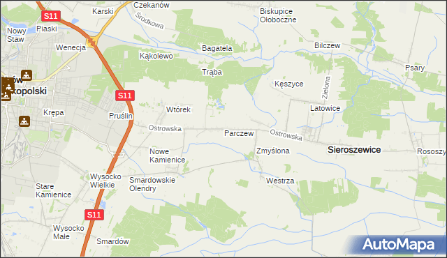 mapa Parczew gmina Sieroszewice, Parczew gmina Sieroszewice na mapie Targeo