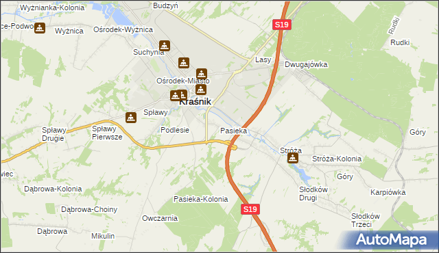 mapa Pasieka gmina Kraśnik, Pasieka gmina Kraśnik na mapie Targeo