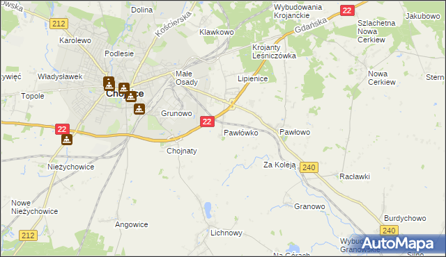 mapa Pawłówko gmina Chojnice, Pawłówko gmina Chojnice na mapie Targeo