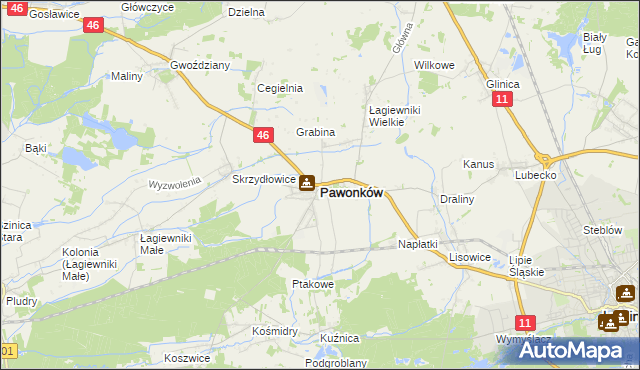 mapa Pawonków, Pawonków na mapie Targeo