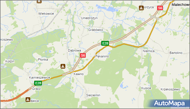 mapa Pękanino gmina Malechowo, Pękanino gmina Malechowo na mapie Targeo