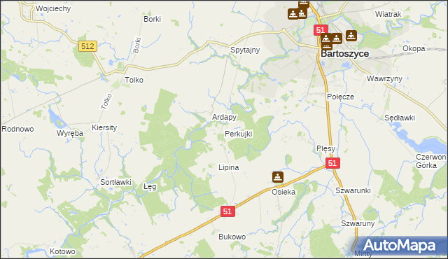 mapa Perkujki, Perkujki na mapie Targeo