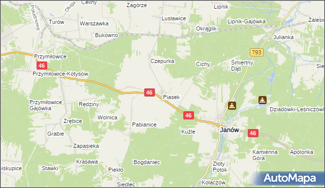 mapa Piasek gmina Janów, Piasek gmina Janów na mapie Targeo