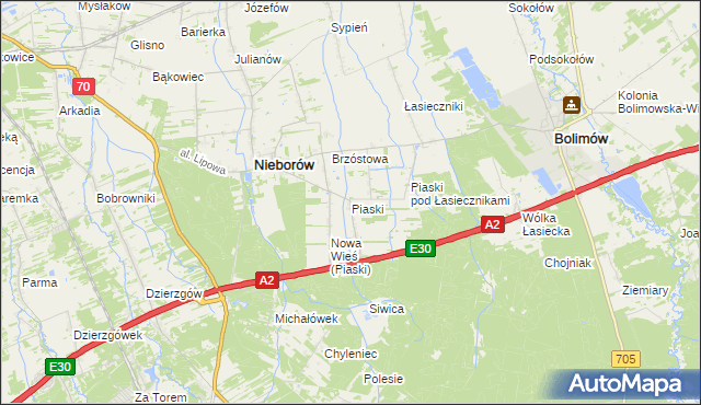 mapa Piaski gmina Nieborów, Piaski gmina Nieborów na mapie Targeo