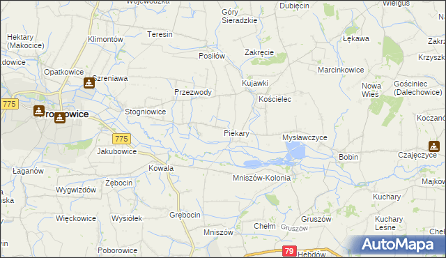 mapa Piekary gmina Proszowice, Piekary gmina Proszowice na mapie Targeo