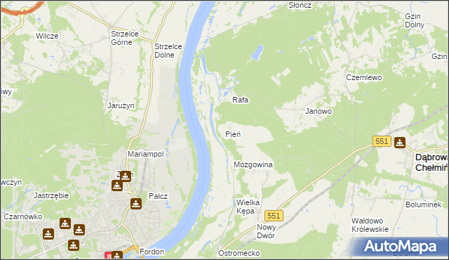 mapa Pień gmina Dąbrowa Chełmińska, Pień gmina Dąbrowa Chełmińska na mapie Targeo