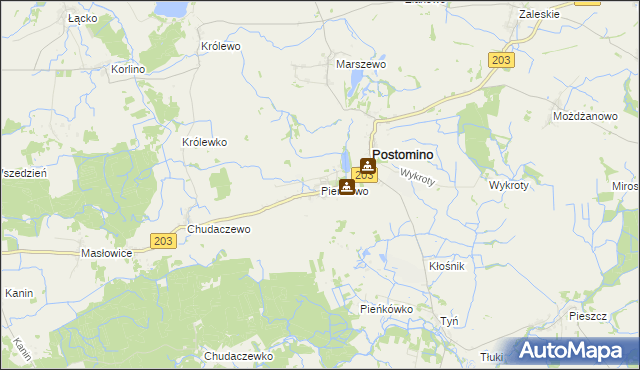 mapa Pieńkowo gmina Postomino, Pieńkowo gmina Postomino na mapie Targeo