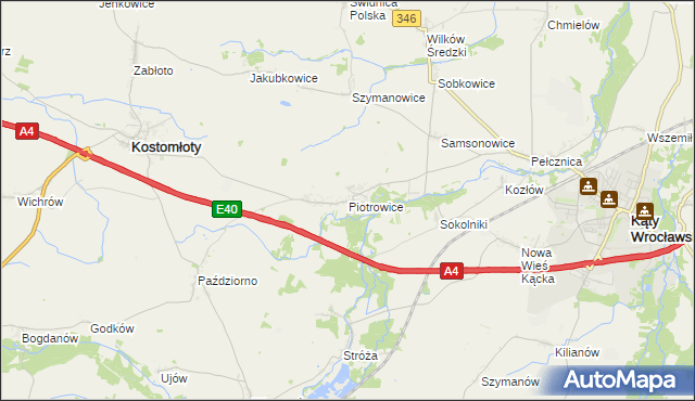 mapa Piotrowice gmina Kostomłoty, Piotrowice gmina Kostomłoty na mapie Targeo