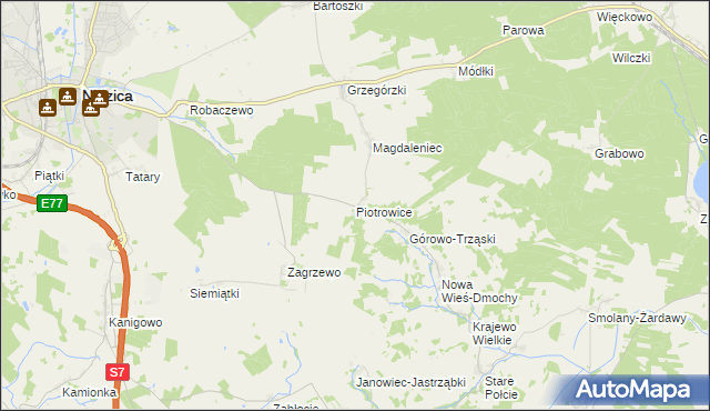 mapa Piotrowice gmina Nidzica, Piotrowice gmina Nidzica na mapie Targeo