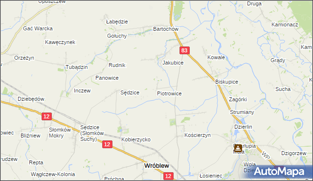 mapa Piotrowice gmina Warta, Piotrowice gmina Warta na mapie Targeo