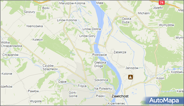 mapa Piotrowice gmina Zawichost, Piotrowice gmina Zawichost na mapie Targeo