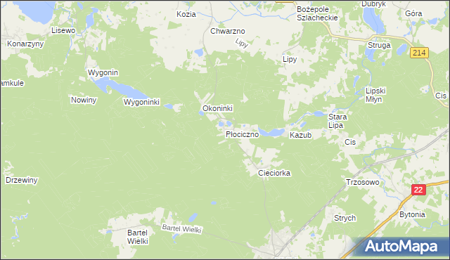mapa Płociczno gmina Kaliska, Płociczno gmina Kaliska na mapie Targeo